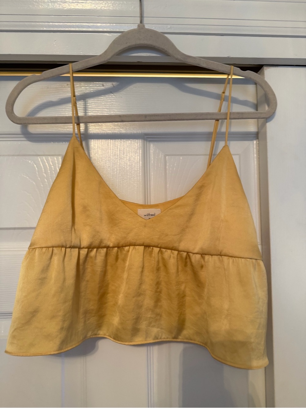 Wilfred Yellow Satin Spaghetti Strap Peplum Camisole